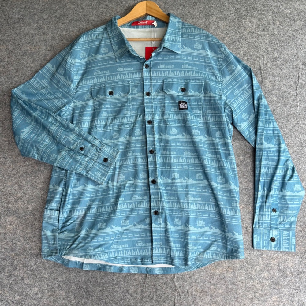 Shinesty Smashburger Button Up Mens XXL Blue Graphic Print 

Shirt Long Sleeve
